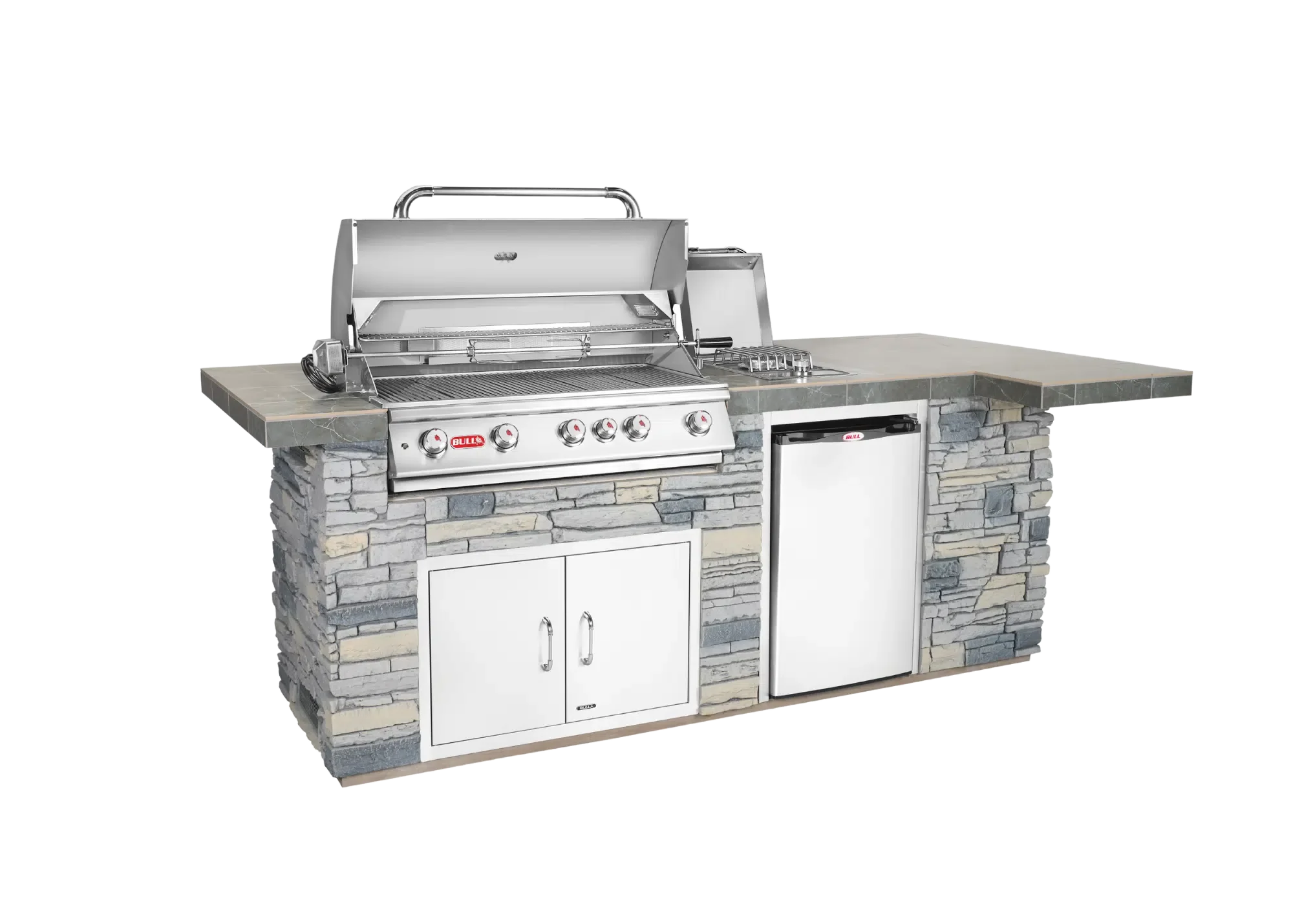 BBQ Outdoor Kitchen with Faux Rock and Brahma Grill head Open