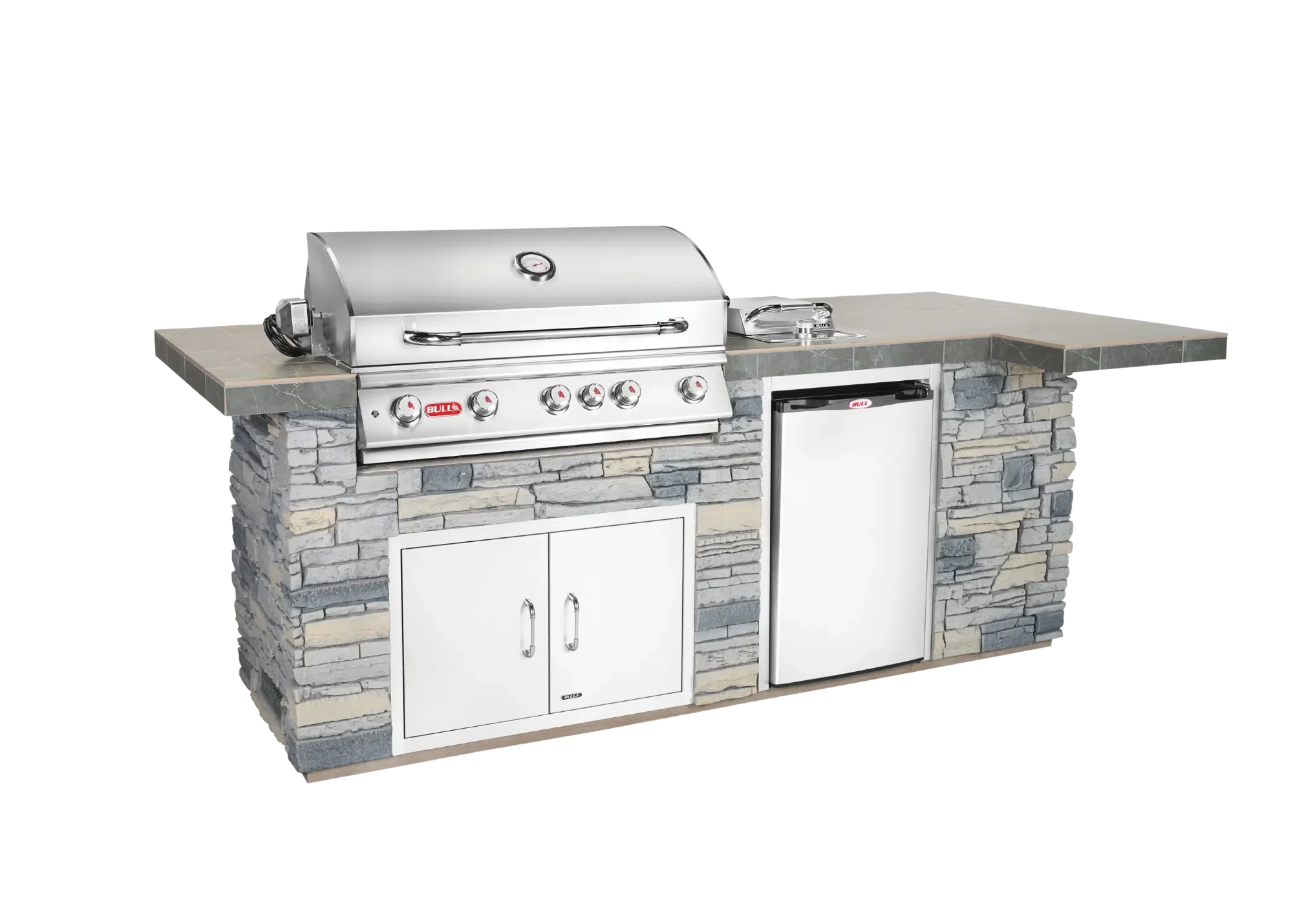 BBQ Outdoor Kitchen with Faux Rock and Brahma Grill head Closed