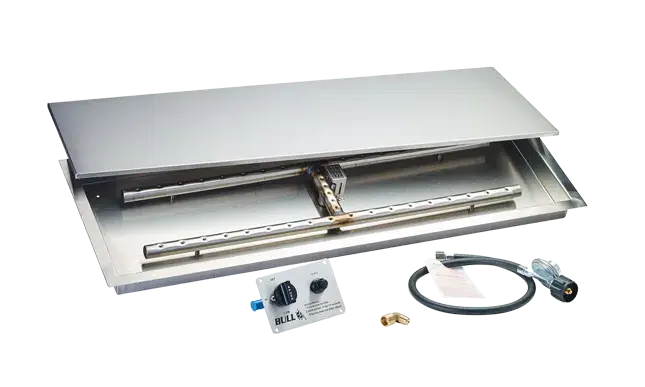 Bull Rectangle Fire Pit H-Burner Kit Lid Off