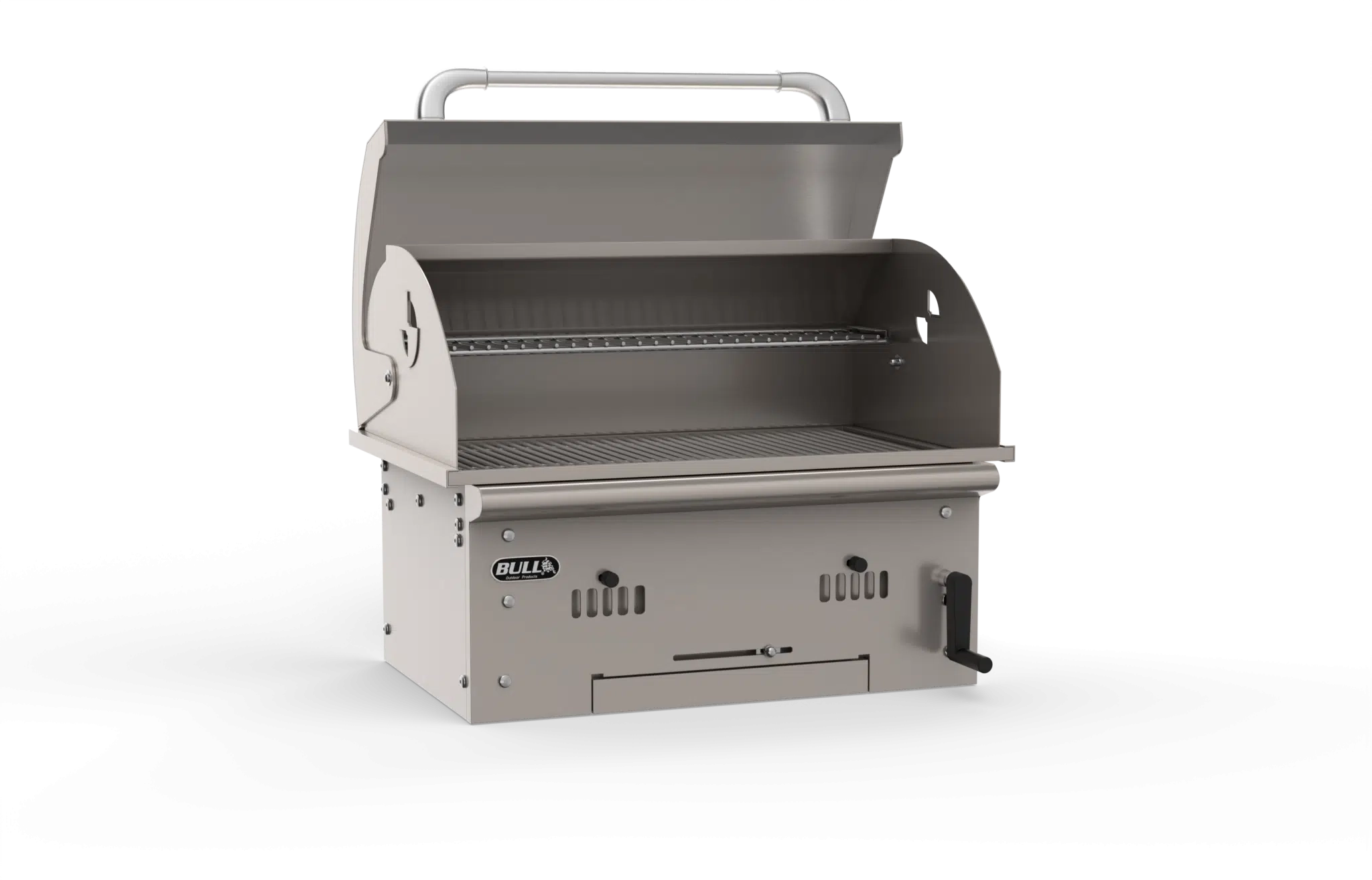 Bison Premium Outdoor Charcoal Grill Head Left Side Open View